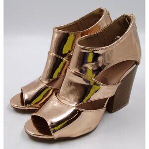 Yoki Womens Ladies Rose Metallic Open Toe Chunk Heel Back Zipper Sandals Sz 6.5